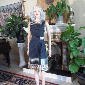 Etro Black & White Multi Striped Side Ruched Sheath Dress Size IT 44- US 8